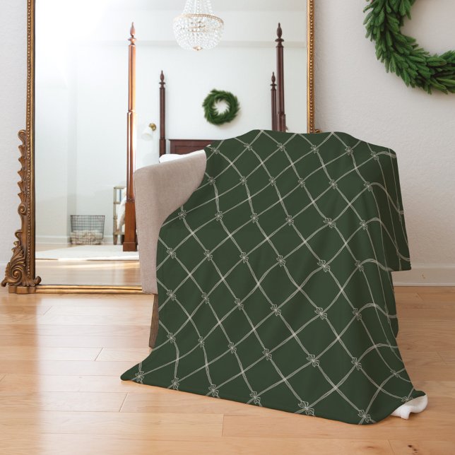 Elegant Chic Minimal Bow & Ribbon Mönster Grönt Fleecefilt (Elegant Chic Minimal Bow & Ribbon Pattern Green Fleece Blanket)