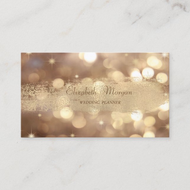 Elegant Chic Modern Bokeh, Falsk Guld Penseldrag Visitkort (Framsida)
