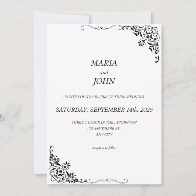 Elegant Chic Modern Classic Black and White Inbjudningar (Framsida)