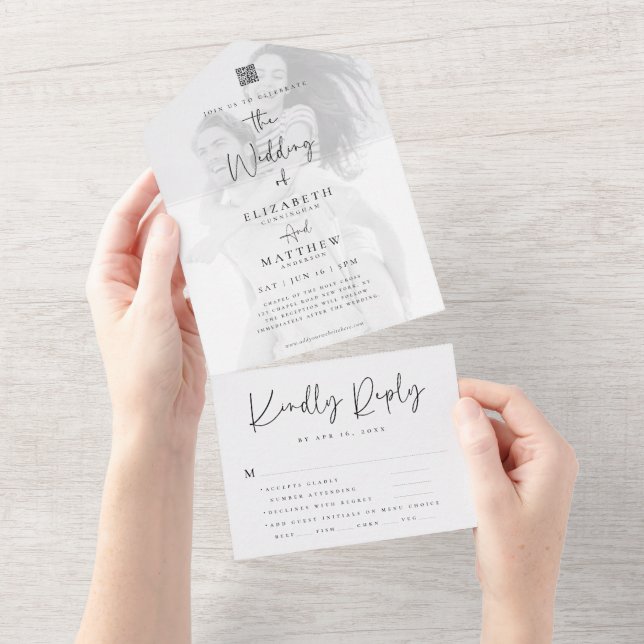 Elegant Chic Modern Endern QR-målalternativ Bröllo (Avrivbar del)