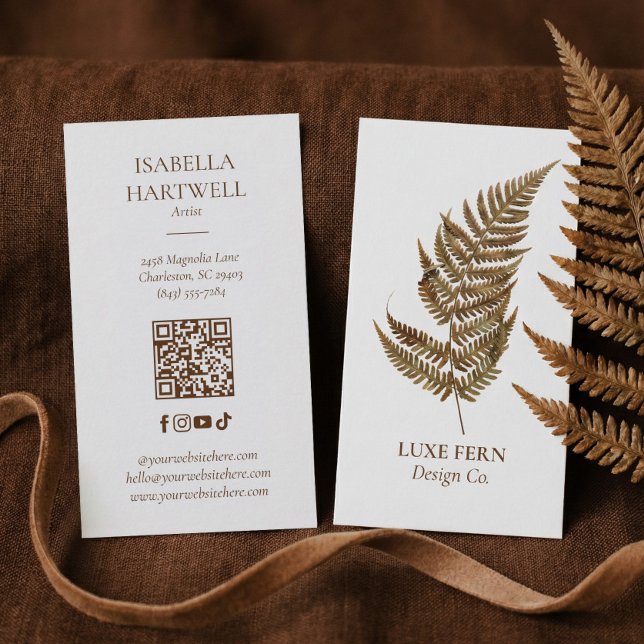 Elegant Chic Modern Luxury Botanical Fern Greenery Visitkort (Elegant Chic Modern Luxury Botanical Fern Greenery Business Card)