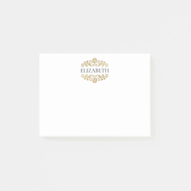 Elegant Chic Modern Monogram Black Gold  Post-it Block (Framsida)
