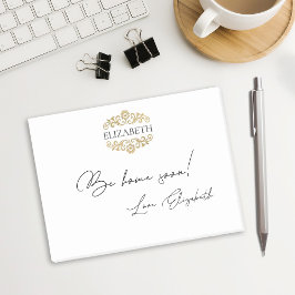 Elegant Chic Modern Monogram Svart Guld  Post-it Block