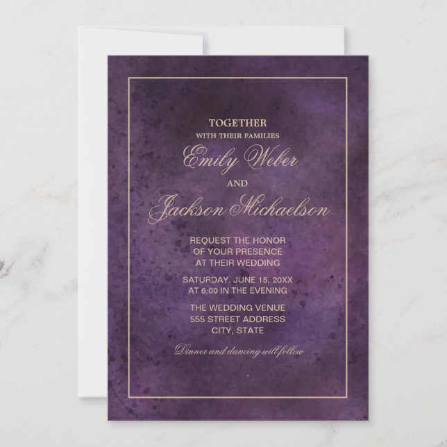 Elegant Chic Modern Plum Purpurbröllop Inbjudningar (Framsida)
