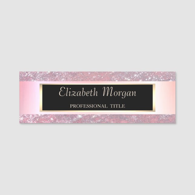 Elegant Chic Modern, Ram, Randig, Glitter Namnbricka (Framsida)