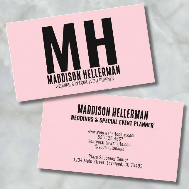 Elegant Chic Modern Rosa Monogram Visitkort (Simple Minimal Girly Pink Modern Monogram Business Card)