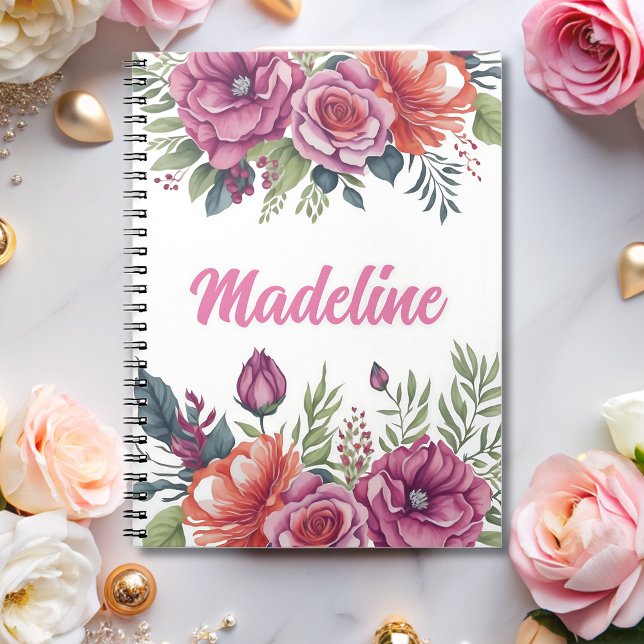 Elegant Chic Monogram Flower Mönster Personlig Anteckningsbok (Skapare uppladdad)