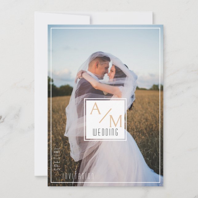 Elegant Chic Monogram Foto Inbjudningar (Framsida)