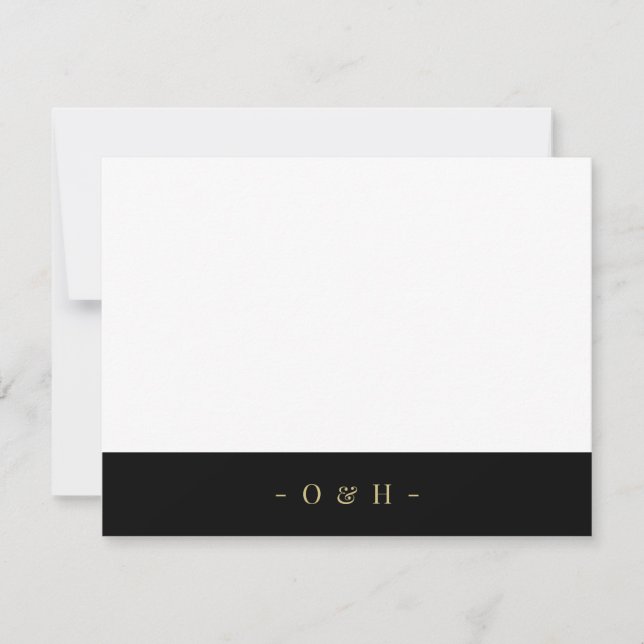 Elegant Chic Monogram Guld Black Bröllop Note Card Anteckningskort (Framsida)