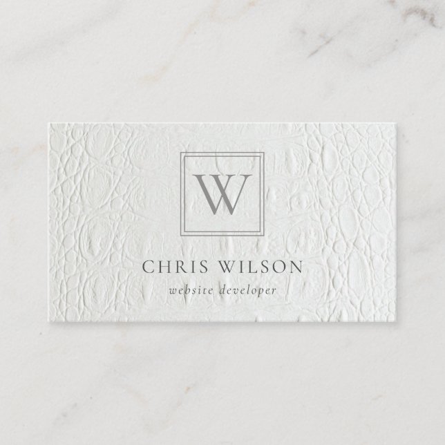 Elegant Chic Monogram ivoriansk vit läder Struktur Visitkort (Framsida)