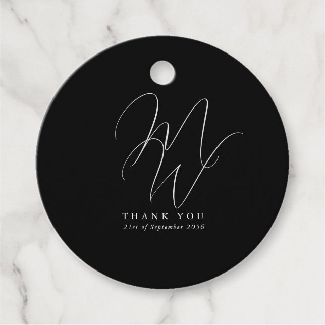 Elegant Chic Monogram Modern Black Bröllop Gåvor Etiketter (Framsida)