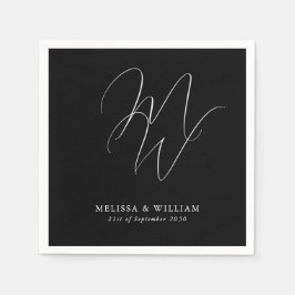 Elegant Chic Monogram Modern Black Bröllop Pappersservett