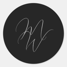 Elegant Chic Monogram Modern Black Bröllop Runt Klistermärke