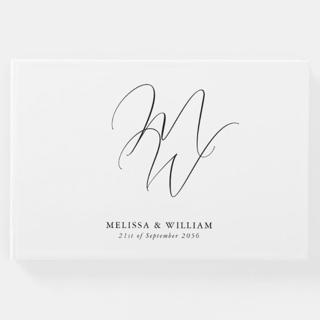 Elegant Chic Monogram Modern White Bröllop Gästböcker (Framsida)
