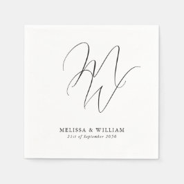 Elegant Chic Monogram Modern White Bröllop Pappersservett