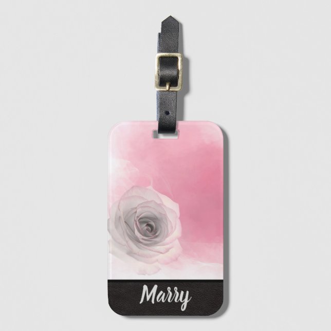 Elegant Chic Monogram Namn Stilig Rosa Ros Bagagebricka (Framsida vertikal)