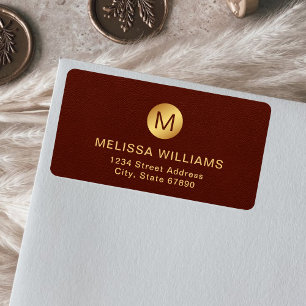 Elegant Chic Monogram Red Struktur & Guld Adress Adressetikett