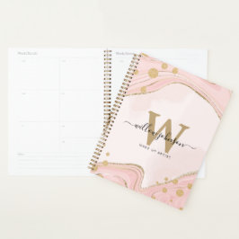 Elegant Chic Monogram Rosa Guld Glitter Marble