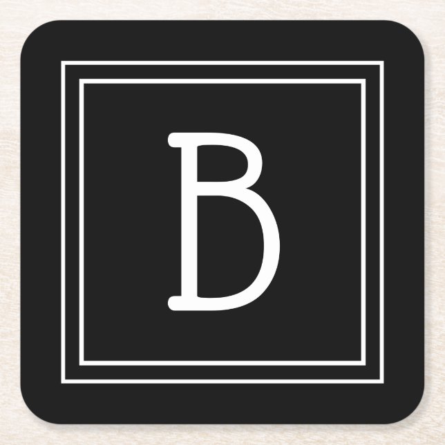 Elegant Chic Monogram Svart & Vit Initial Underlägg Papper Kvadrat (Framsidan)