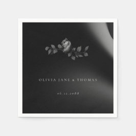 Elegant Chic Moody Black Ro Blommigt Bröllop Pappersservett