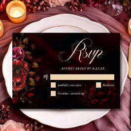 Elegant chic moody röd svart blommigt Bröllop OSA Kort