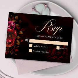 Elegant chic moody röd svart blommigt Bröllop OSA Kort