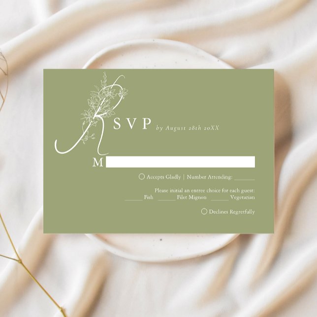 Elegant Chic Moss Blommig Meny Val Bröllop Rsjp (Skapare uppladdad)