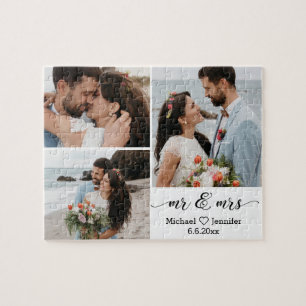elegant chic Mr & Mrs bröllop 3 fotokollage jig Pussel