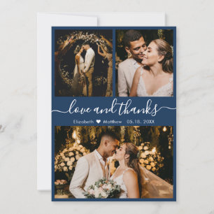 Elegant Chic Navy 3 Photo Collage Bröllop Tack Kort