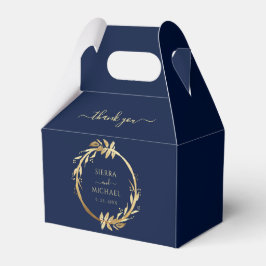Elegant Chic Navy Blue Golden Foliage Bröllop Presentaskar