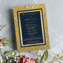 Elegant Chic Navy Blue Guld Glitter Bröllop Menu Meny