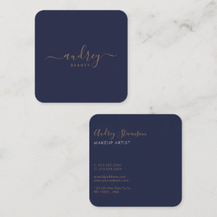 Elegant Chic Navy Blue Guld Namnteckning Fyrkantigt Visitkort