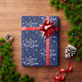 Elegant Chic Navy Blue & Guld Stars Gott nytt år Presentpapper