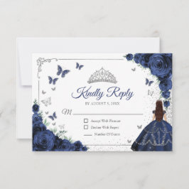 Elegant Chic Navy Blue Silver Quinceanera Reply OSA Kort