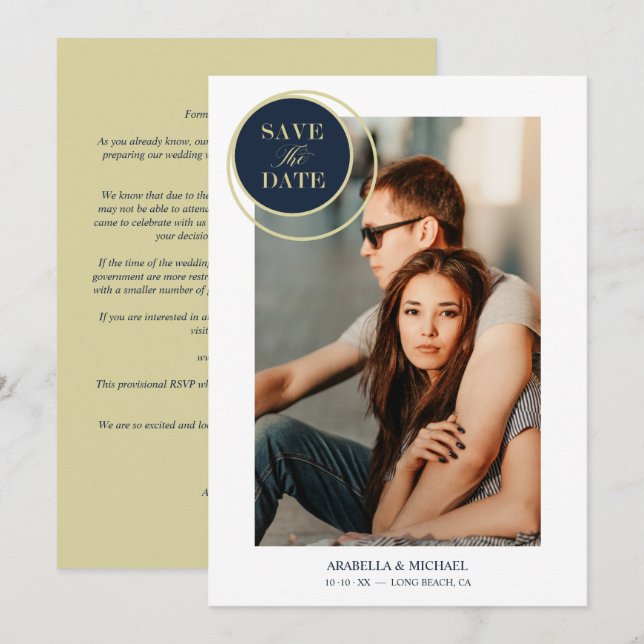 Elegant Chic Navy Gold Photo Sophisticated Wedding (Fram/baksida)