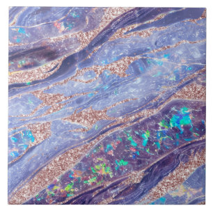 Elegant Chic Opal Marble Lila Ro Guld Glitter Kakelplatta