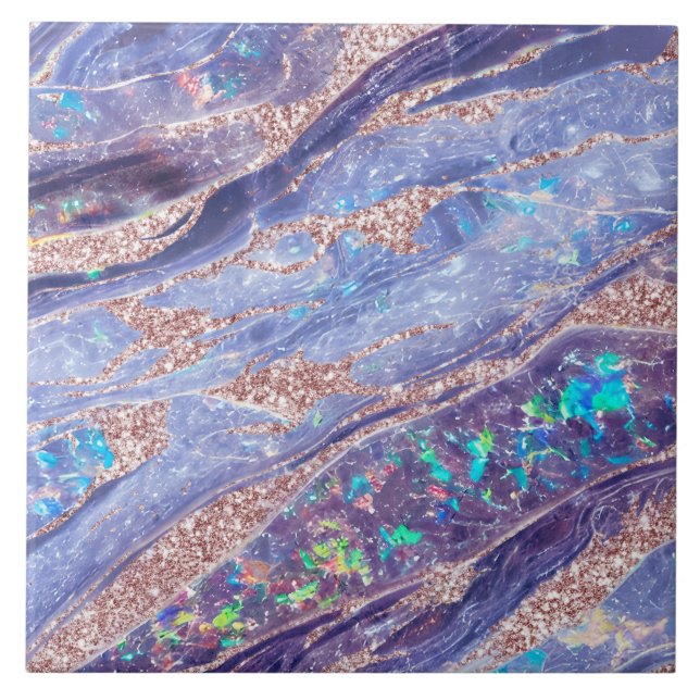 Elegant Chic Opal Marble Lila Ro Guld Glitter Kakelplatta (Framsidan)