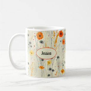 Elegant Chic Orange Stylish Moderna Blommor Kaffemugg