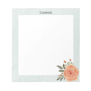 Elegant Chic Orange Vattenfärgens Blommigt Personl Anteckningsblock