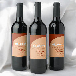 Elegant Chic Peach Terracotta Arch Boho Bröllop Vinflaska Etikett