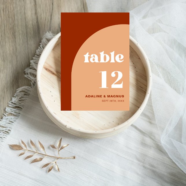 Elegant Chic Persika Terrakotta Valv Boho Bröllop Bordsnummer (Elegant chic peach terracotta arch table numbers guide guests while adding warm boho style.)