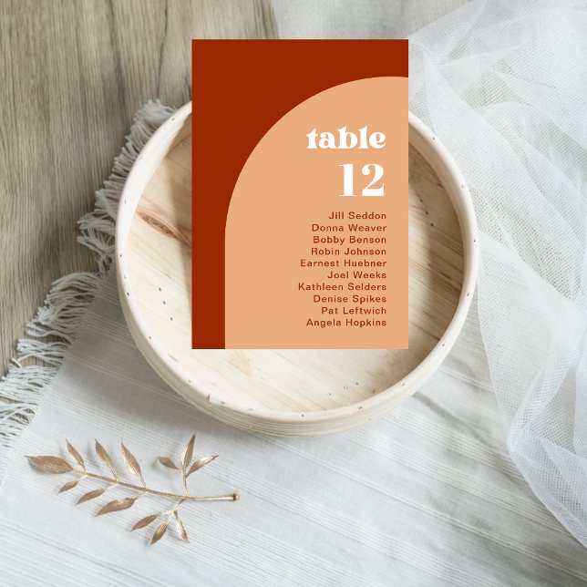 Elegant Chic Persika Terrakotta Valv Boho Bröllop Bordsnummer (Elegant chic peach terracotta arch table numbers guide seating with warm boho charm.)