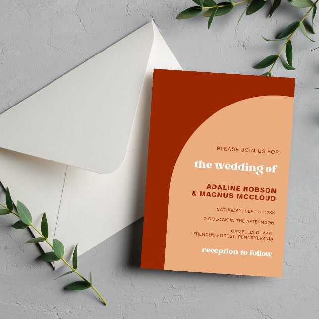 Elegant Chic Persika Terrakotta Valv Boho Bröllop Inbjudningar (Elegant chic peach terracotta arch invitation sets a warm tone for your special day.)
