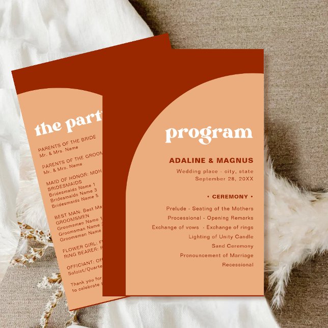 Elegant Chic Persika Terrakotta Valv Bröllopsprogr (Elegant chic peach terracotta arch wedding program adds warmth while guiding your ceremony flow.)