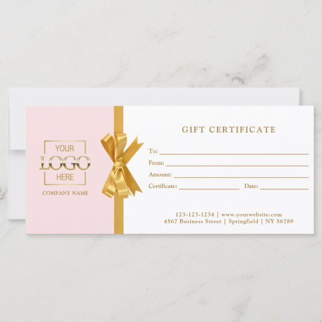Elegant Chic Pink & Gold Business Gift Certificate (Framsida)