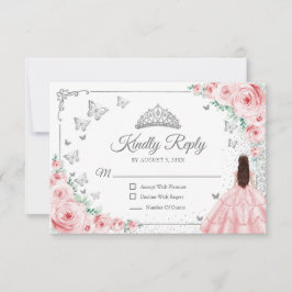 Elegant Chic Pink Silver Quinceanera Reply OSA Kort
