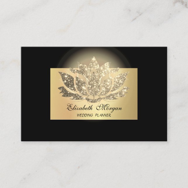 Elegant Chic Professionell,Guld Lotus,Svart  Visitkort (Framsida)