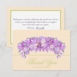 Elegant Chic Purple Crocus Bridal Shower Thank You Tack Kort