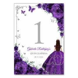 Elegant Chic Purple Roses Silver Quinceanera Bordsnummer