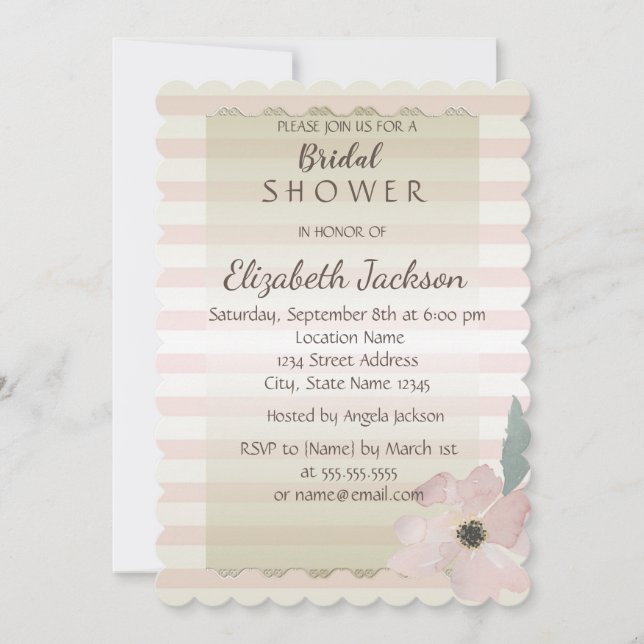 Elegant Chic Randig Blommig Bröllopsdusch Inbjudningar (Framsida)